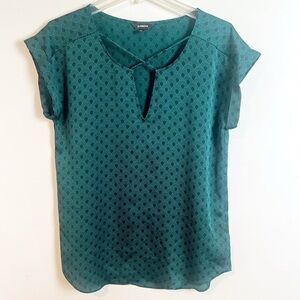 Express Art Deco Short Sleeve Dress Top Green Career Office Business Medium